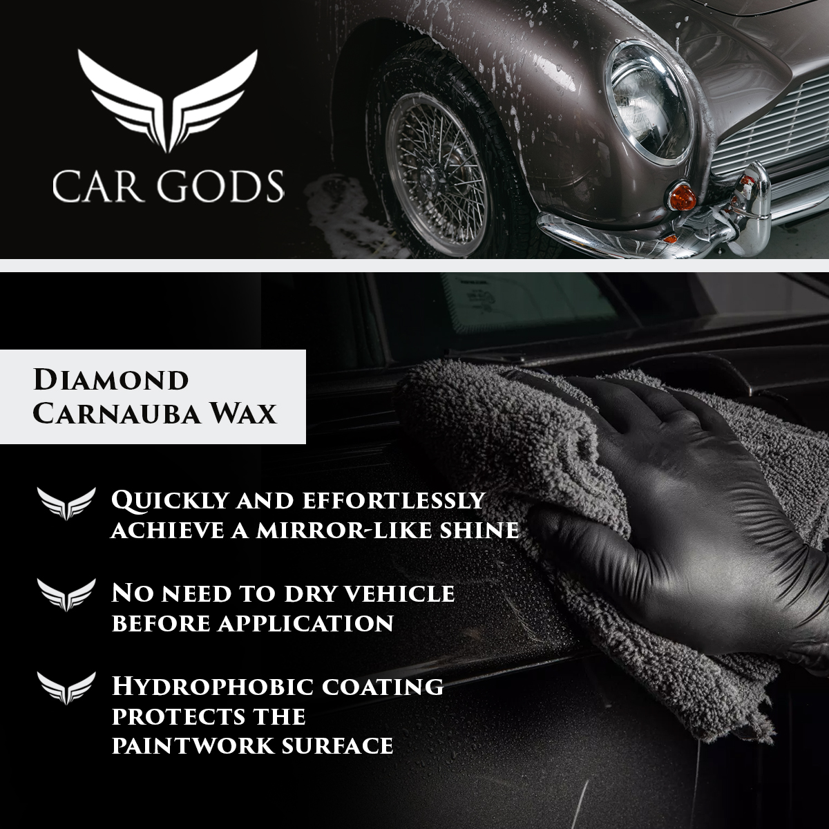 Car Gods Speed Shine Detailer. Quickly and effortlessly achieve a mirror-like shine with a hydrophobic coating to protect the paintwork surface. The ideal product top up traditional waxes and coatings between applications.