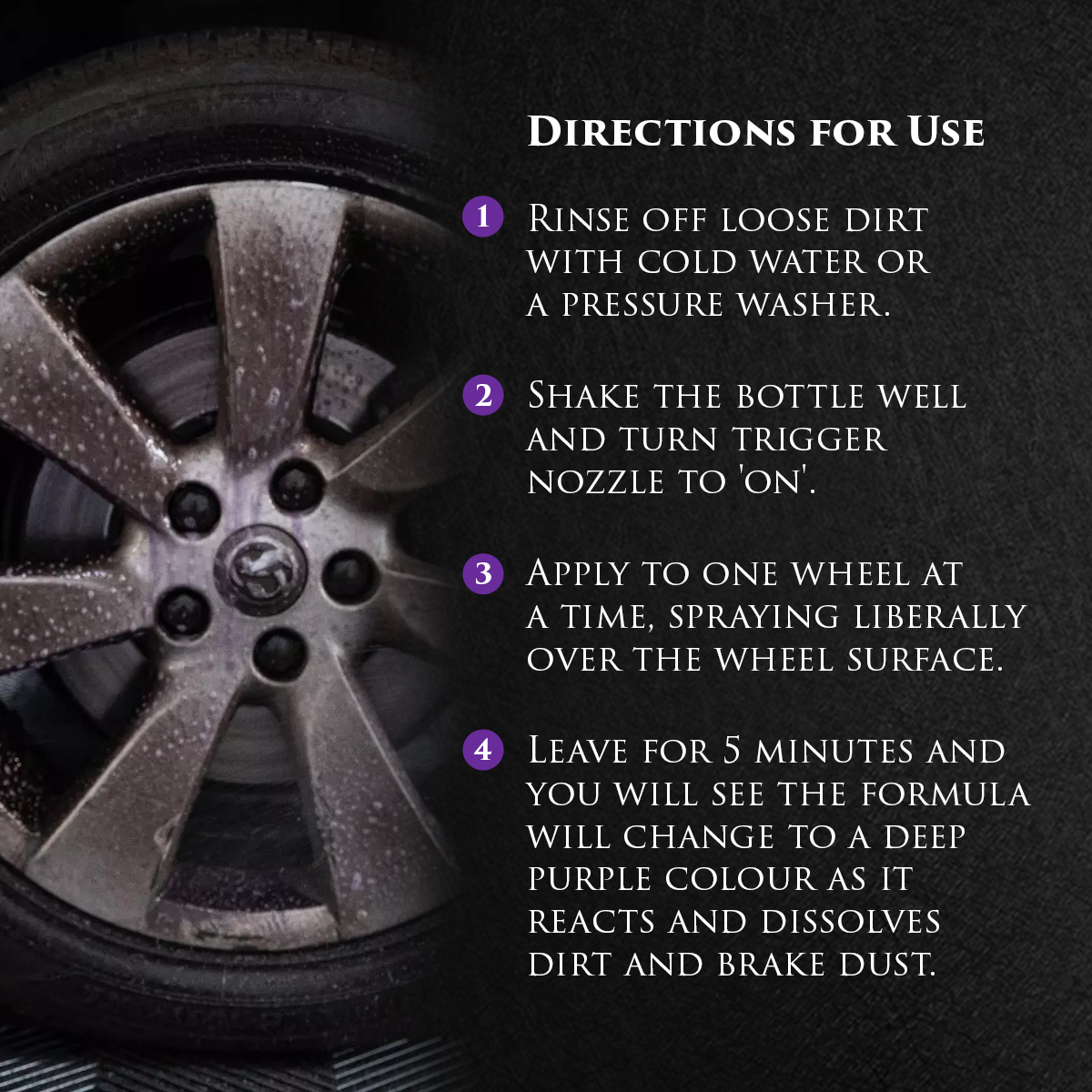 Image shows Car Gods Wheel Perfection Cleaner being sprayed onto a wheel.