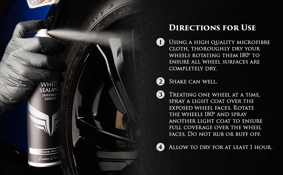 Image shows Car Gods Wheel Sealant Invisible Shield being applied to a wheel with one simple spray-on action.