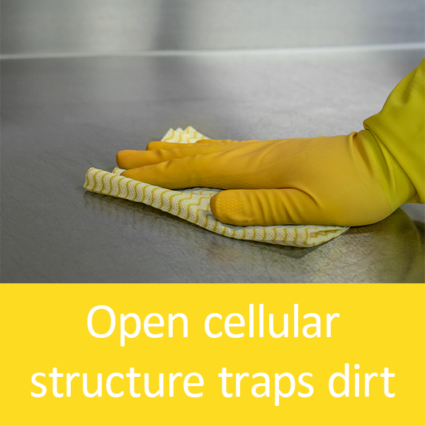 Open cellular structure traps dirt