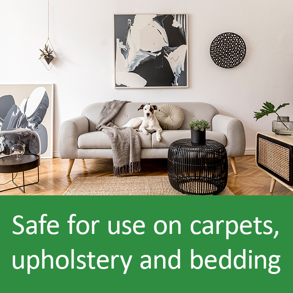 Safe for use on carpets, upholstery and bedding