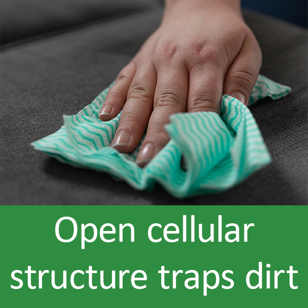 Open cellular structure traps dirt