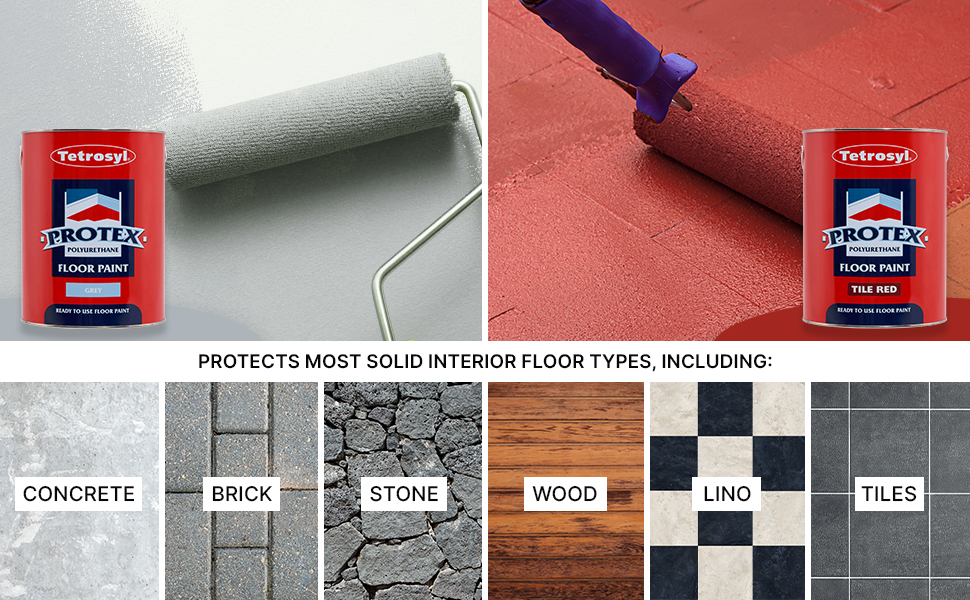 Protects most solid interior floor types including: concrete, brick, stone, wood, lino, tiles.