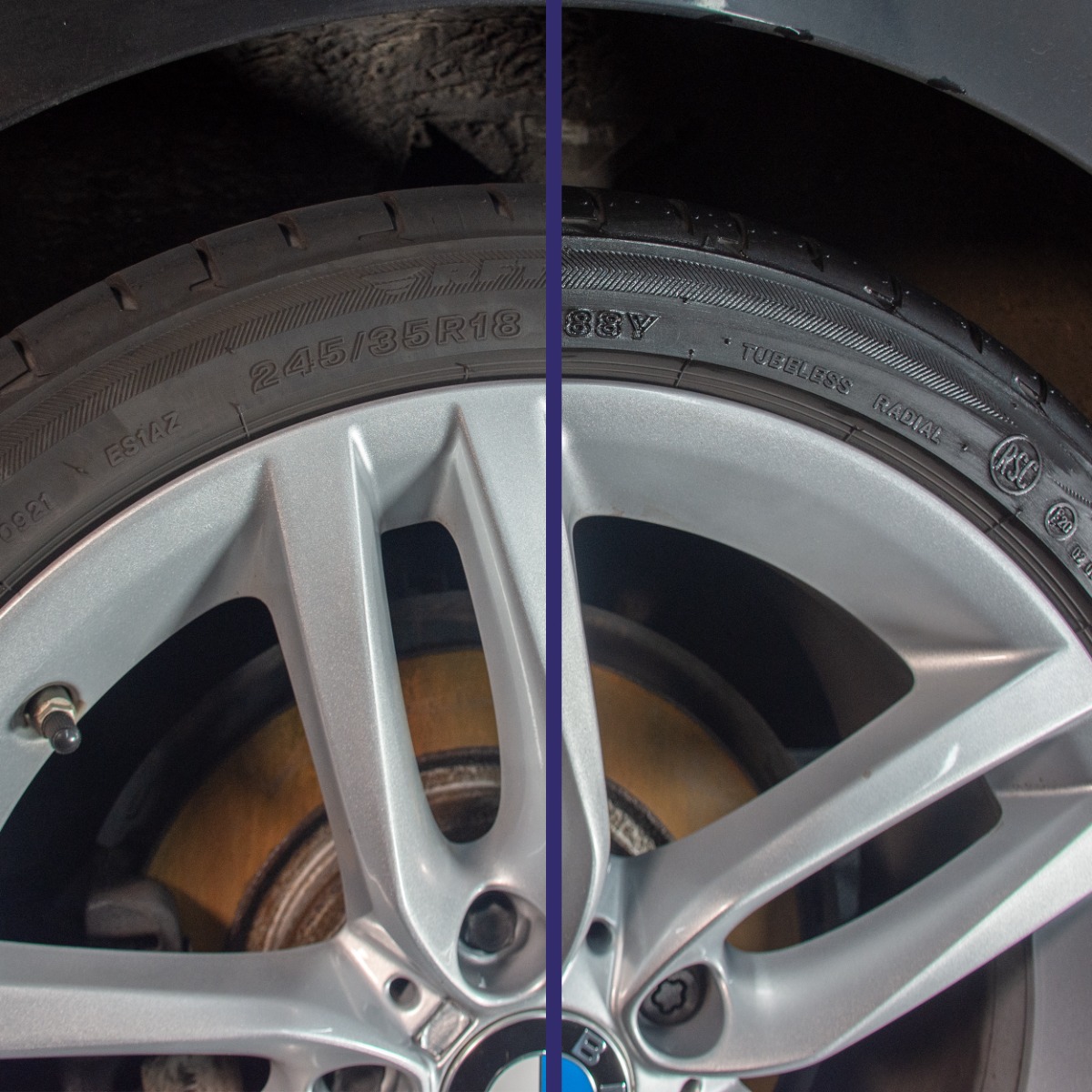 before and after of Wonder Wheels All Black Tyre Gel